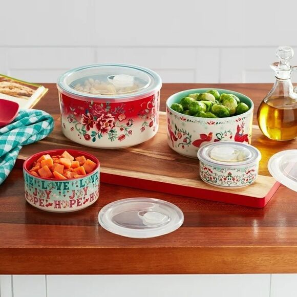 🦋 New Pioneer Woman Merry Meadows Round Ceramic Bowls & Lids - Picture 1 of 6